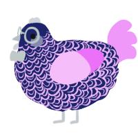 Gimbo, a navy and lavender chicken with a double-lace pattern