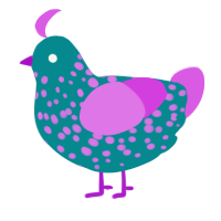 (unnamed), a teal and orchid chicken with a speckle pattern