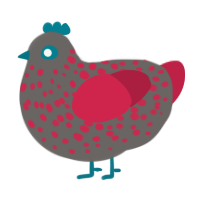 u mad, a grey and crimson chicken with a speckle pattern