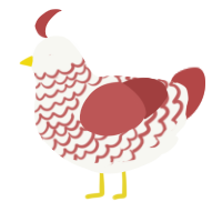 Jazz Hands, a white and red chicken with a lace pattern