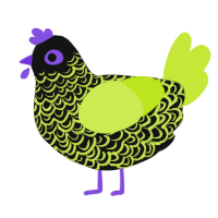 duckweed on the pond, a black and lime chicken with a double-lace pattern