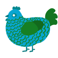 Kelpd, a cerulean and leaf chicken with a lace pattern