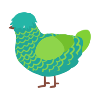 Earth, a turquoise and grass chicken with a head pattern