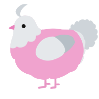 Charlie Wattles, a pink and mist chicken with a head pattern