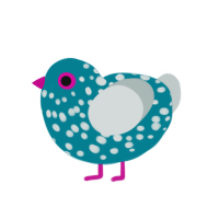 Crayola, a sea and silver chicken with a speckle pattern