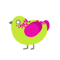 Wahoo World, a lime and fuchsia chicken with a neck-speckle pattern