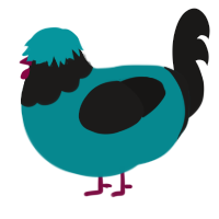 Orbital, a teal and sable chicken with a head pattern