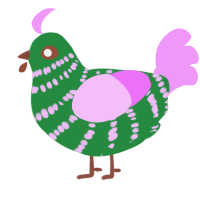 Clover, a viridian and lavender chicken with a head pattern