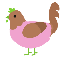 Berry, a pink and brown chicken with a head pattern