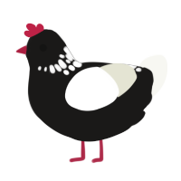 Waning Crescent, a sable and white chicken with a neck-speckle pattern