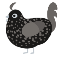 A sable and grey chicken with a speckle pattern