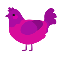 Jeremy, a fuchsia and plum chicken with a head pattern