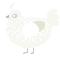 Bumpy Puffball, a white chicken with a speckle pattern