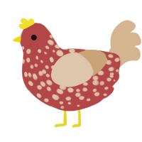 Layla, a red and beige chicken with a speckle pattern