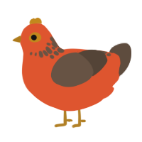 Tangerine, a vermilion and bark chicken with a neck-speckle pattern