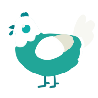 Aster, a turquoise and white chicken with a head pattern