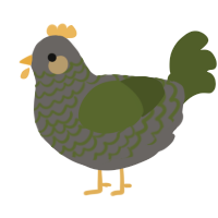 Mossy Cobblestone, a grey and olive chicken with a lace pattern