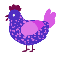 Happiness, a indigo and orchid chicken with a speckle pattern