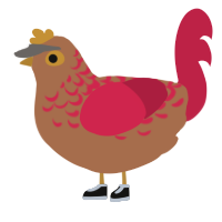 Scout, a brown and crimson chicken with a half-lace pattern