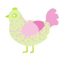 chicken pox vaccine, a apple and pink chicken with a speckle pattern