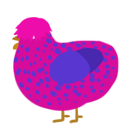 Nur kein Genieren, a fuchsia and indigo chicken with a speckle pattern