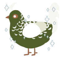 Evergreen, a olive and white chicken with a half-lace pattern