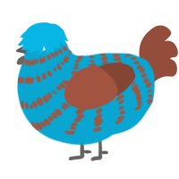 Bober, a cerulean and russet chicken with a bar pattern