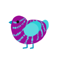 Smoothie, a plum and aqua chicken with a bar pattern