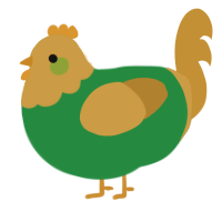 Pico, a viridian and gold chicken with a head pattern