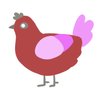 Gominola, a red and lavender chicken