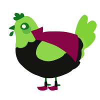 Gneep, a black and grass chicken with a head pattern