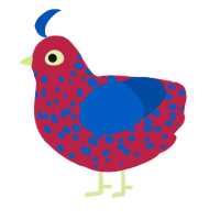 Juicy Drop Pop, a crimson and ultramarine chicken with a lace pattern