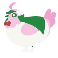 Momo, a white and pink chicken with a head pattern