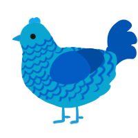 Jorjor Wel, a cerulean and ultramarine chicken with a lace pattern