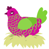 A fuchsia and grass chicken with a lace pattern