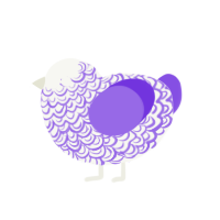 Psyche, a white and blurple chicken with a double-lace pattern