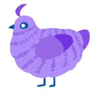 Bea, a lilac and blurple chicken with a bar pattern