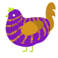 Spooky, a violet and ochre chicken with a bar pattern