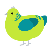 Yarn Delight, a lime and teal chicken with a neck-band pattern