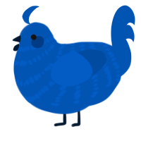 Discord, a ultramarine chicken with a bar pattern