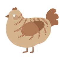 Faverolles, a beige and brown chicken with a half-bar pattern