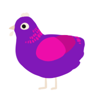 Rizzler, a violet and fuchsia chicken with a neck-band pattern