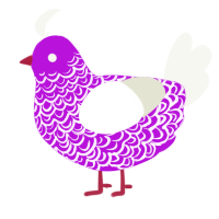 Scribble, a amethyst and white chicken with a double-lace pattern