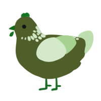 Gherkin, a olive and gluppy chicken with a neck-speckle pattern