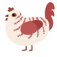 Peppermint Swirl, a cream and red chicken with a half-bar pattern