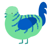 Ectoplasm, a spring and ultramarine chicken with a half-bar pattern