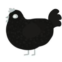 Orphan 15, a black and sable chicken with a speckle pattern