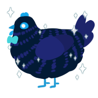 Poe, a tumblr and navy chicken with a bar pattern