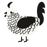 The Mime, a white and sable chicken with a lace pattern