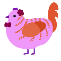 Crimson and Clover, a lavender and vermilion chicken with a half-bar pattern